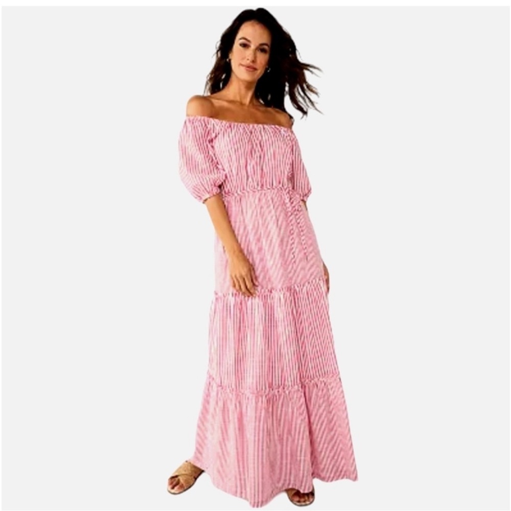 Draper James RSVP Red and White Stripe Cotton Poplin Maxi Dress Size 2X